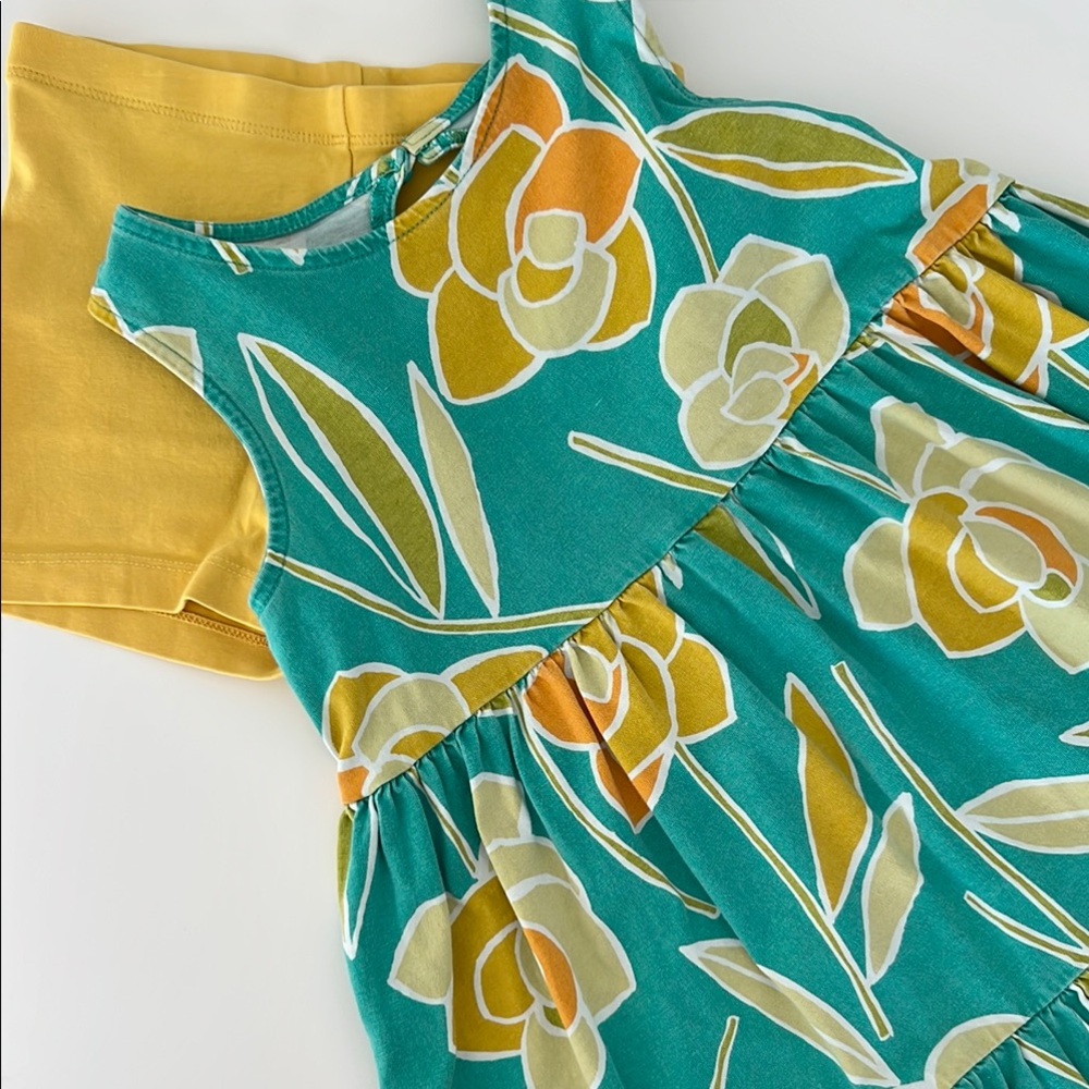 TEA collection Floral Teal and Yellow Kids Dress w/ shorts